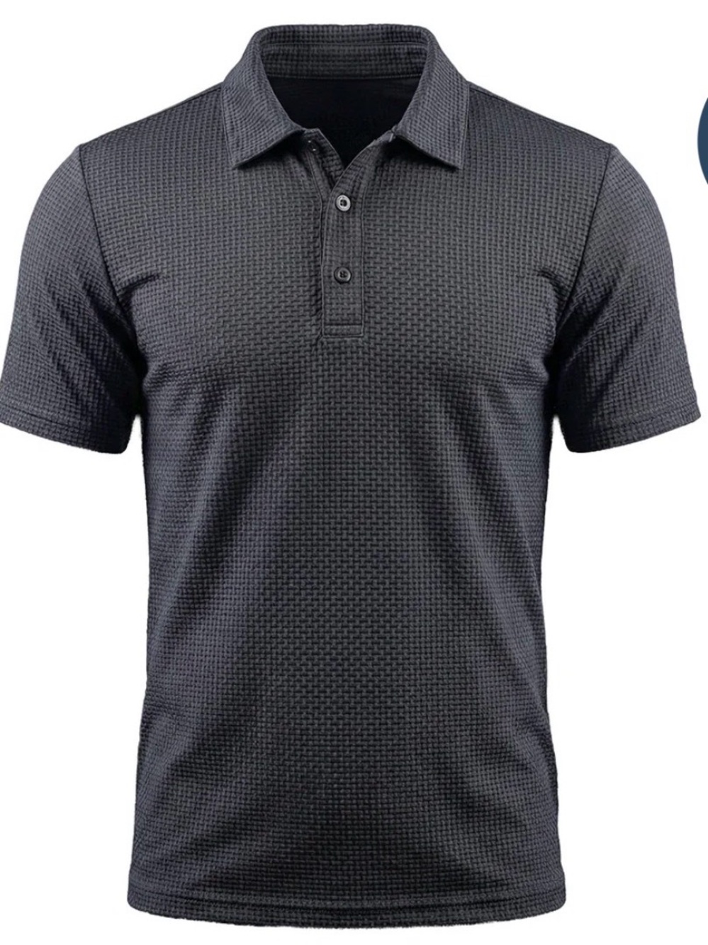 Men's Short-Sleeve Textured Polo Shirt - Black and Navy - 2 Polos